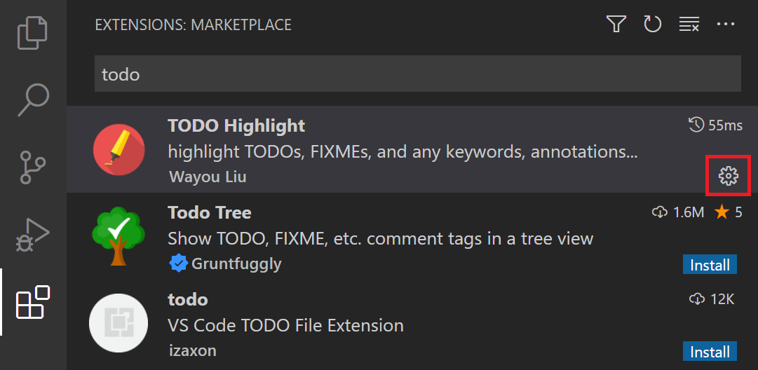 todo highlightはファイル中のtodoコメントが強調表示される